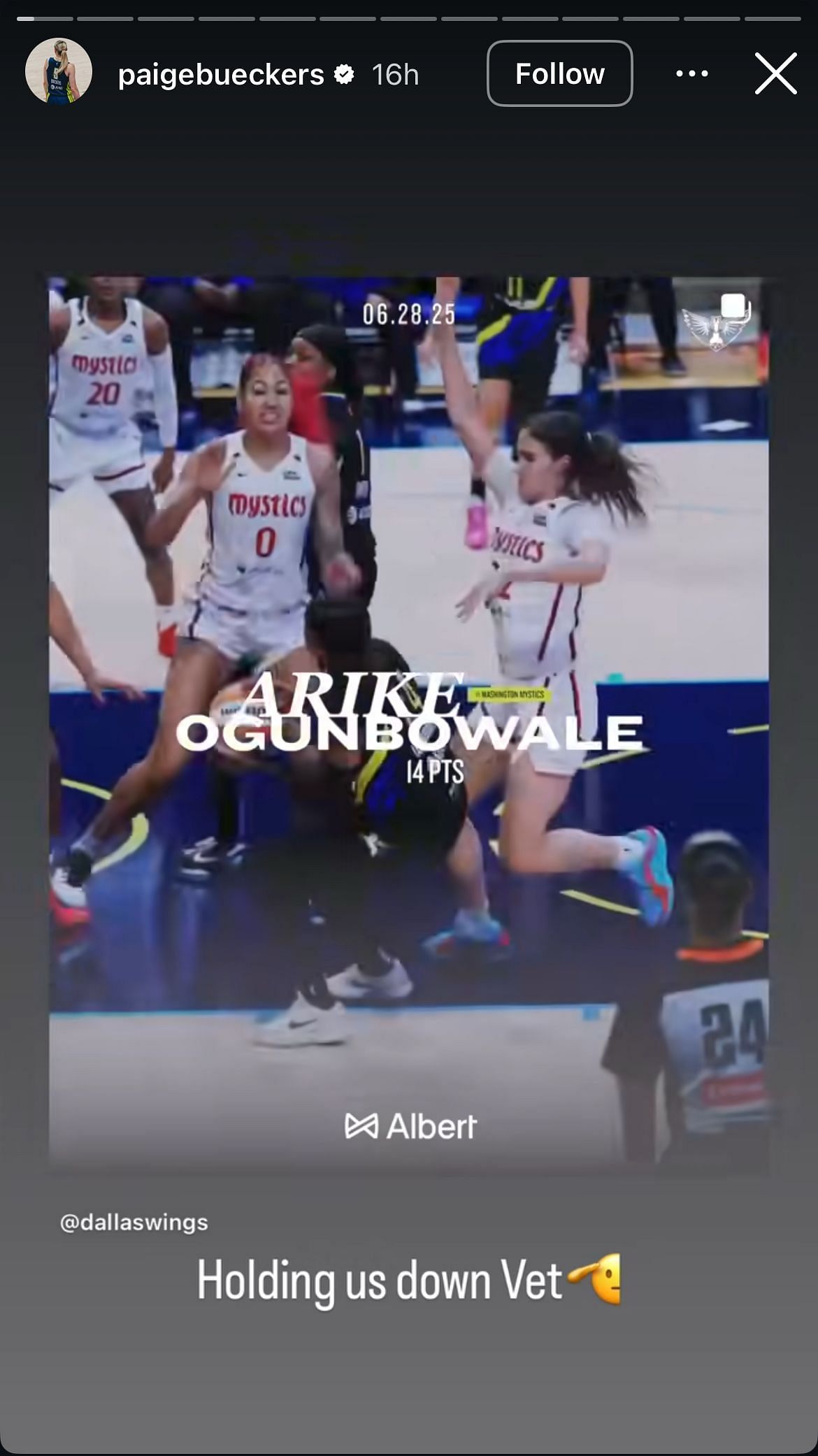 Paige Bueckers hypes up teammate Arike Ogunbowale - Image via Instagram @paigebueckers